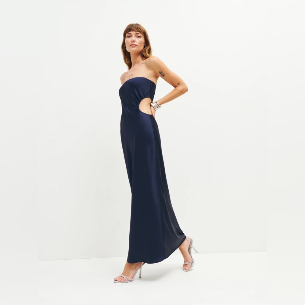Reformation satin navy maxi dress Nevaeh Satin Dress sz s nwt!!!